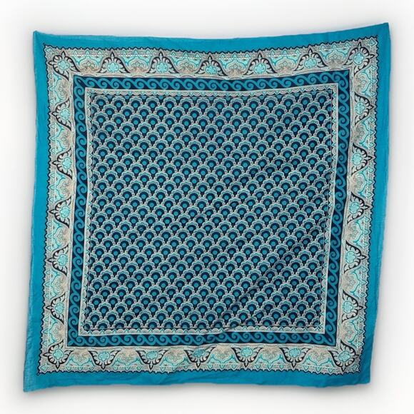 Vtg 70s EMILIO PUCCI Turquoise Scarf Cotton Pucci Print Floral Polka Dots - Picture 1 of 5